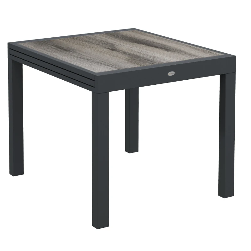 Outsunny Extendable Dining Table, Rectangular Patio Outdoor Table with Aluminum Frame and Plastic Board Tabletop for Lawn, Grey