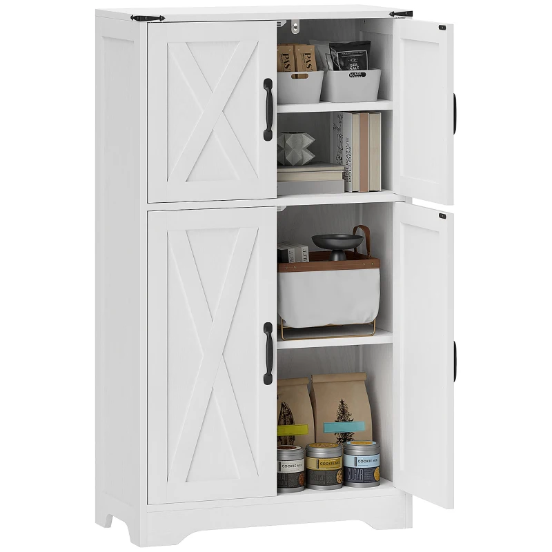 HOMCOM Farmhouse Kitchen Pantry, Freestanding Kitchen Pantry Storage Cabinet with Barn Doors and Adjustable Shelves, White