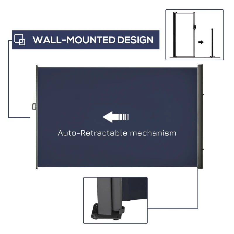 Outsunny 118" x 79"  Outdoor Folding Privacy Screen Retractable Side Awning Patio with Resistance to UV Rays and Wind Dark Blue