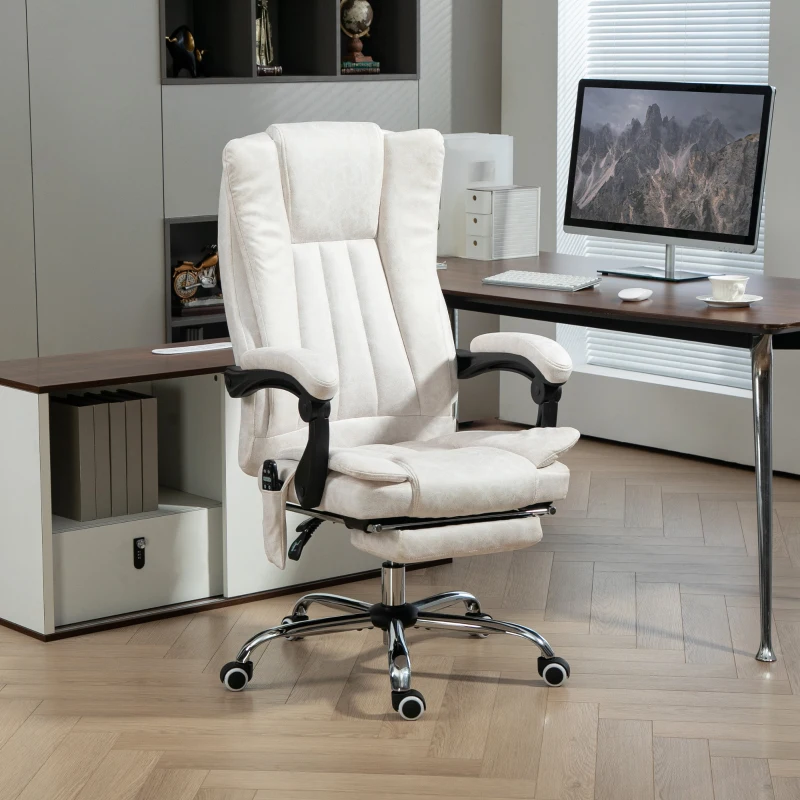 Vinsetto Massage Office Chair with 6 Points and Heat, Reclining Computer Chair with Adjustable Height and Footrest, White