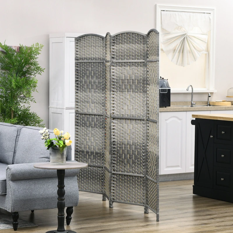HOMCOM Folding Room Divider Screen 4 Panel 6' Tall Privacy Screen Freestanding Wood Partition for Home Office, Mixed Gray