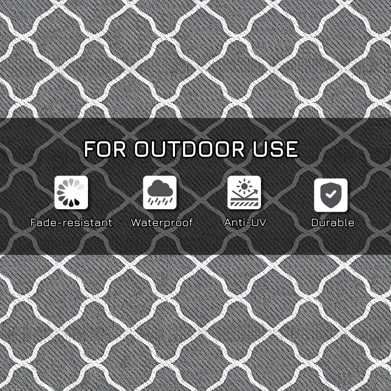 Outsunny Waterproof  Outdoor Rug, 6' x 9' RV Rug Reversible Mat for Backyard, Deck, Picnic, Beach, Camping, Grey & White Net