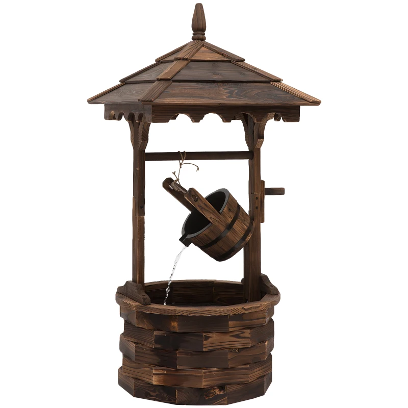 Outsunny Outdoor Waterfall Fountain w/ Pump Natural Wood Wishing Well Garden Decor, 22.5x22.5x47.25