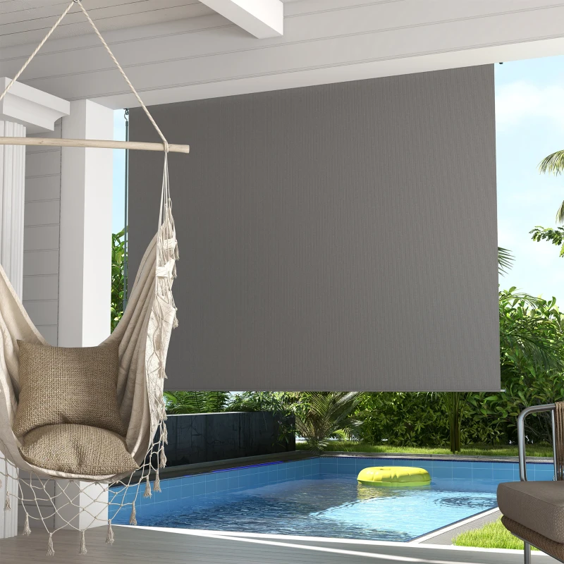 Outsunny 8' x 6' Patio Door Blinds, Outdoor Roller Shades, Cordless Roll Up Shade for Porch Gazebo, Light Grey