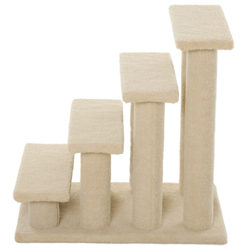 PawHut 23.5" 4 Tier Pet Stairs Dog Cat Step Scratch Post Furniture, Cream White