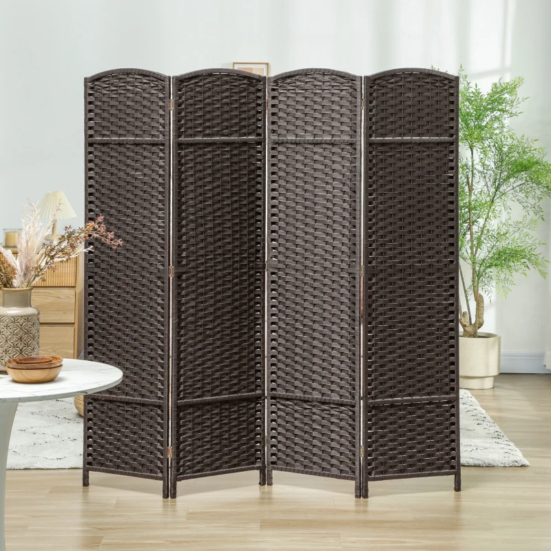 HOMCOM Folding Room Divider Screen 4 Panel 5.6 ' Tall Privacy Screen Freestanding Room Partition for Home Office, Brown