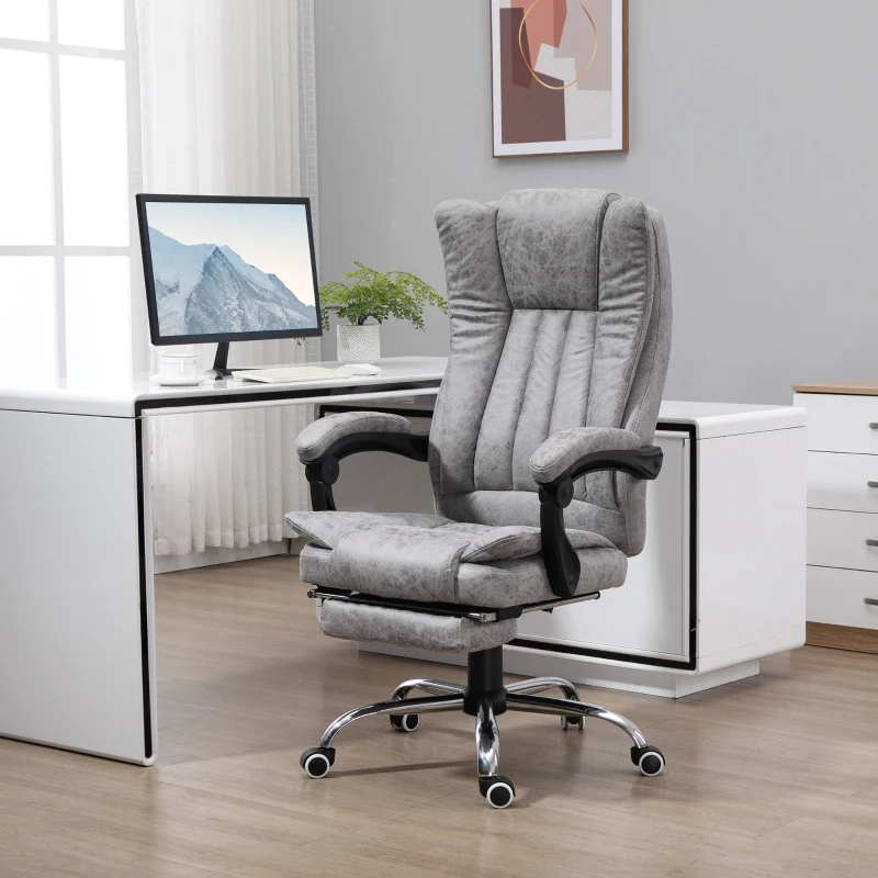 Vinsetto Massage Office Chair with 6 Points and Heat, Reclining Computer Chair with Adjustable Height and Footrest, Gray