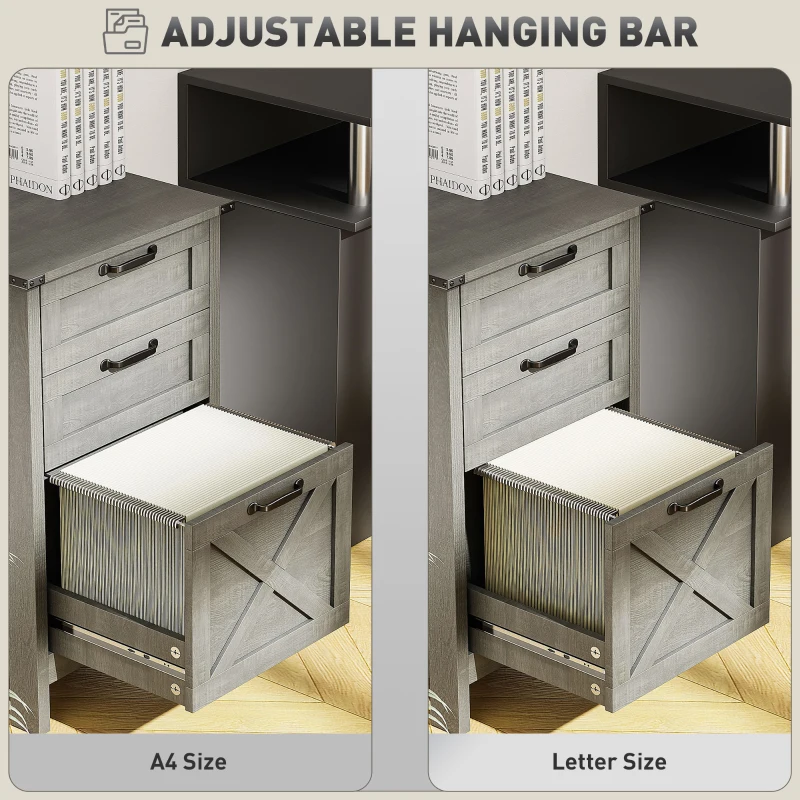 HOMCOM Vertical Filing Cabinet with 3 Drawers, Rustic Farmhouse Office Storage Cabinet for A4, Letter Size, Stone Grey