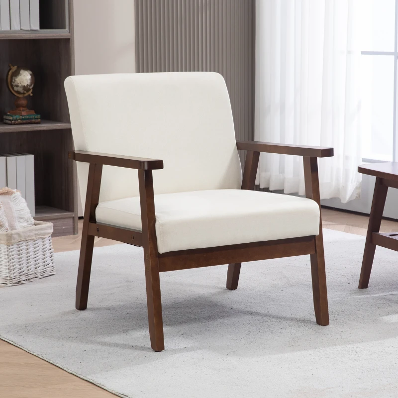 HOMCOM Modern Accent Chairs with Cushioned Seat, Upholstered Linen-Feel Armchair for Bedroom, Living Room, Cream White