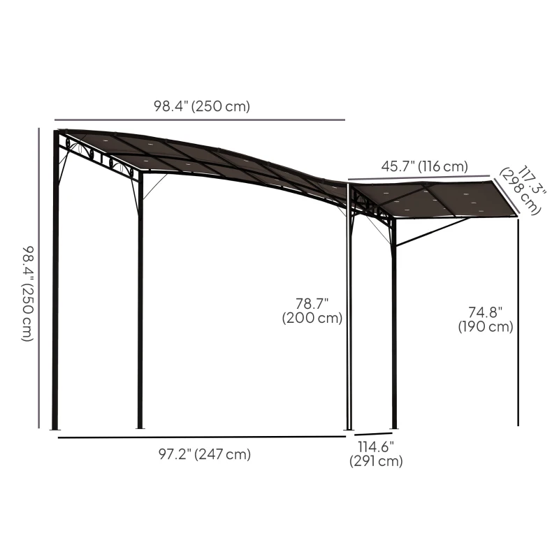 Outsunny 10x8ft Patio Metal Gazebo with Extendable Side Awning, Outdoor Shelter Shade Canopy Deck Awning, Brown