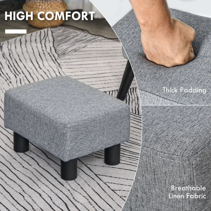 HOMCOM Ottoman Foot Rest, Small Foot Stool with Linen Fabric Upholstery and Plastic Legs, Cube Ottoman for Living Room, Gray