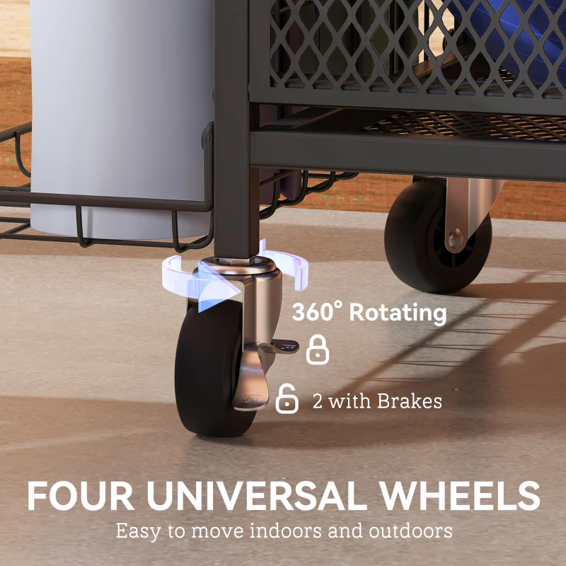 Soozier Garage Sports Equipment Organizer, Rolling Home Gym Storage Rack with Wheels, Dumbbell Rack and Ball Storage Holder