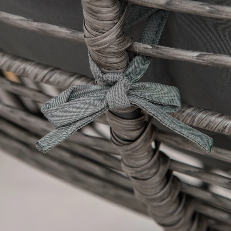 Outsunny Rattan Chair w/ Stool, Cushion, Adjustable Foot Pads, Grey