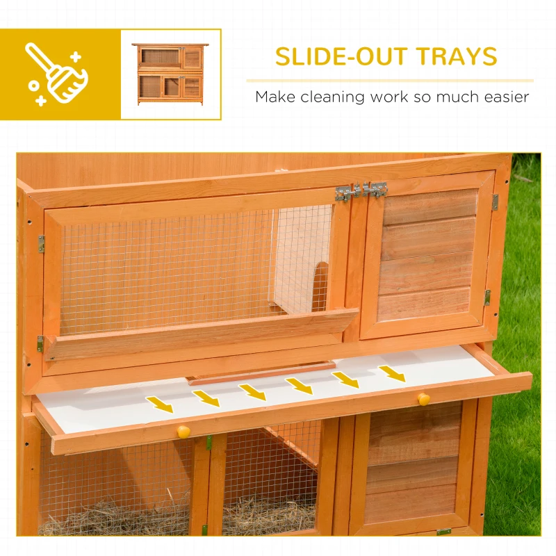 PawHut 2 Tier Elevated Wooden Rabbit Hutch Bunny House Small Animal Cage 47"L x 19"W x 39"H w/ Sliding-Out Tray
