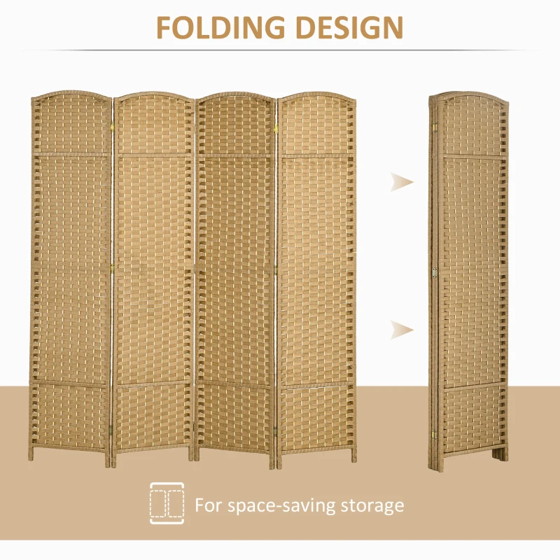 HOMCOM Folding Room Divider Screen 4 Panel 5.6 ' Tall Privacy Screen Freestanding Room Partition for Home Office, Nature Wood