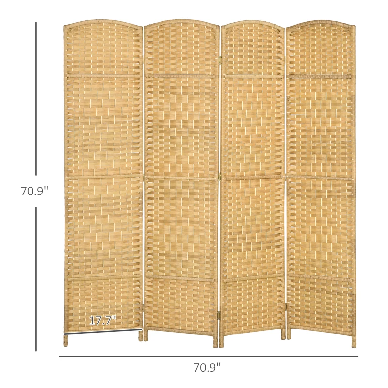 HOMCOM Folding Room Divider Screen 4 Panel 6' Tall Privacy Screen Freestanding Wood Partition for Home Office, Nature Wood