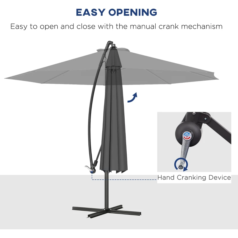 Outsunny 10' Cantilever Tilt Offset Patio Umbrella w/ UV & Water Safe Material & Cross Base (Weight Not Included), Gray