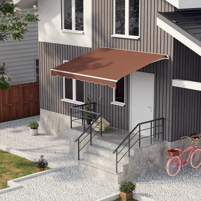 Outsunny 10' x 8' Electric Awning, Retractable Awning Sun Shade Shelter with Remote Controller, Manual Crank Handle and Aluminum Frame, for Deck, Balcony, Yard, Coffee