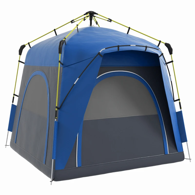 Outsunny Instant Automatic Camping Tent w/ 4 Doors and 4 Windows, Outdoor Easy Pop Up Tent, Portable Backpacking Dome Shelter, 4 Person, Grey