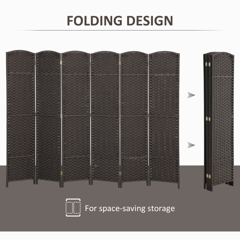 HOMCOM Folding Room Divider Screen 6 Panel 5.6 ' Tall Privacy Screen Freestanding Room Partition for Home Office, Brown