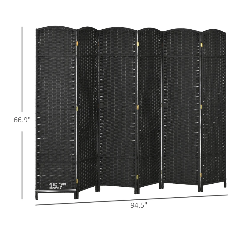 HOMCOM Folding Room Divider Screen 6 Panel 5.6 ' Tall Privacy Screen Freestanding Room Partition for Home Office, Black