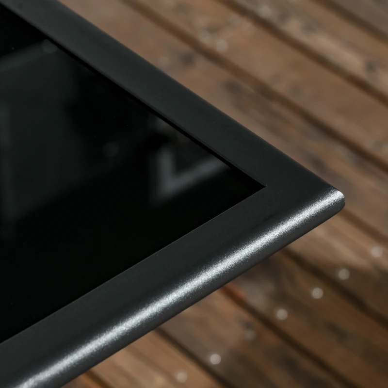 Outsunny Foldable Outdoor Dining Table with Umbrella Hole, Patio Table for 6 with Glass Top Table, Metal Frame for Garden Lawn Backyard, Black