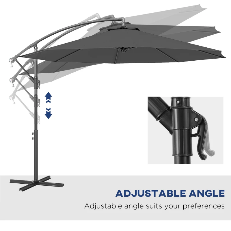 Outsunny 10' Cantilever Tilt Offset Patio Umbrella w/ UV & Water Safe Material & Cross Base (Weight Not Included), Gray