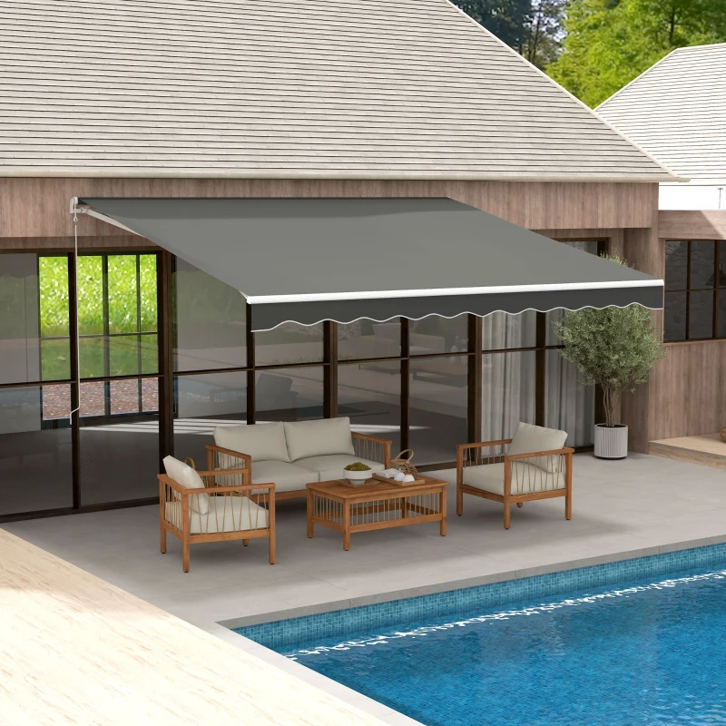 Outsunny 13' x 10' Electric Retractable Awning Sun Shade Shelter w/ Remote Controller for Deck Balcony Yard, Light Grey