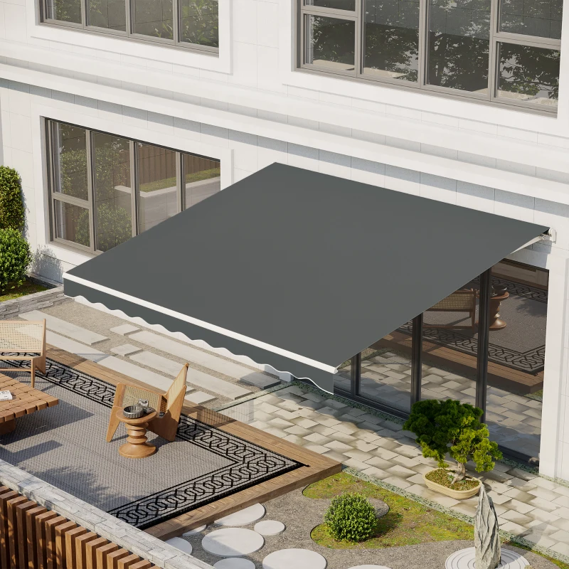 Outsunny 13' x 10' Electric Awning, Retractable Awning Sun Shade Shelter with Remote Controller, Manual Crank Handle and Aluminum Frame, for Deck, Balcony, Yard, Grey