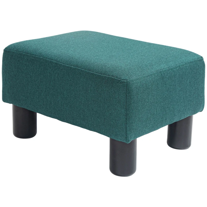 HOMCOM Small Ottoman Foot Rest, Foot Stool with Linen Fabric Upholstery and Plastic Legs, Cube Ottoman, Green