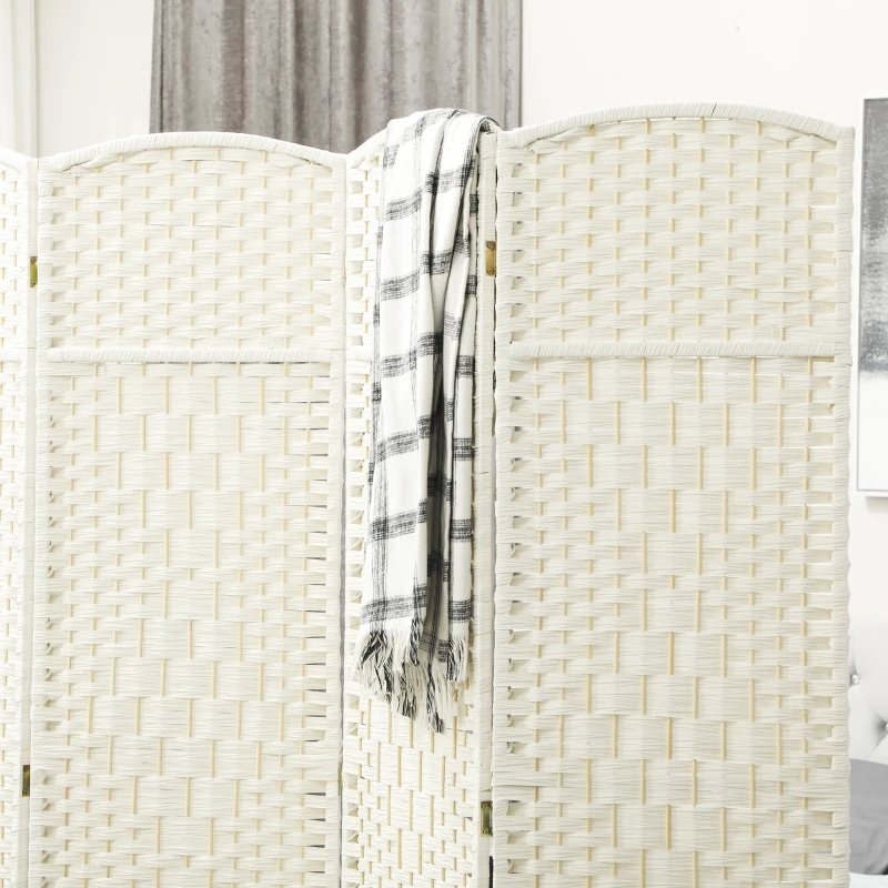 HOMCOM Folding Room Divider Screen 4 Panel 6' Tall Privacy Screen Freestanding Wood Partition for Home Office, White