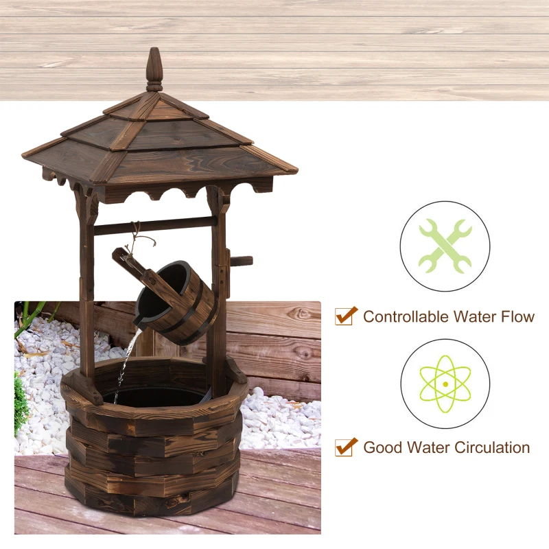 Outsunny Outdoor Waterfall Fountain w/ Pump Natural Wood Wishing Well Garden Decor, 22.5x22.5x47.25