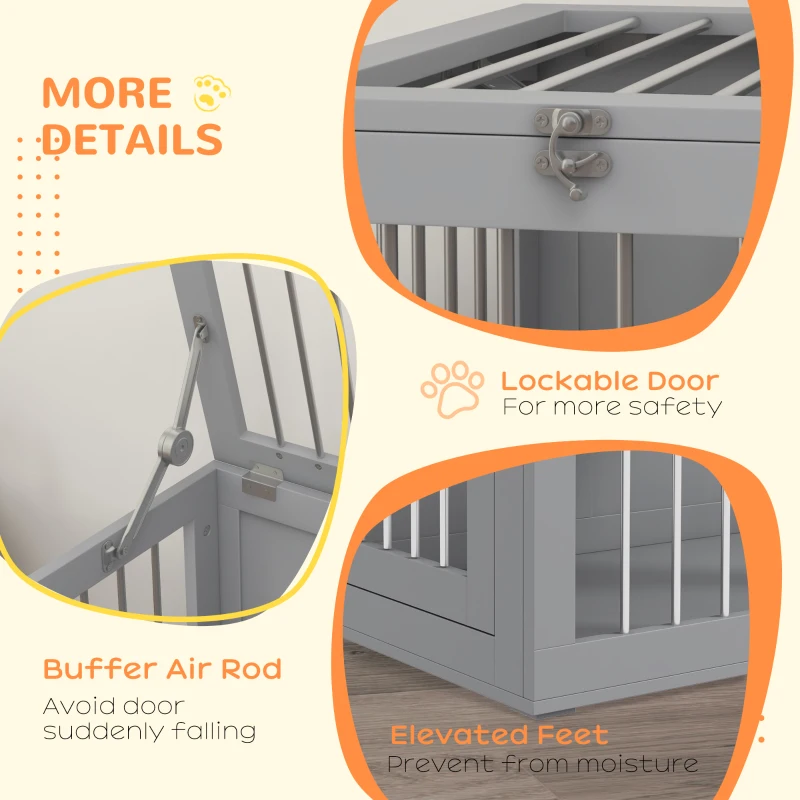 PawHut 31.5" Dog Crate Furniture with Double Doors, for Medium Dogs, Grey