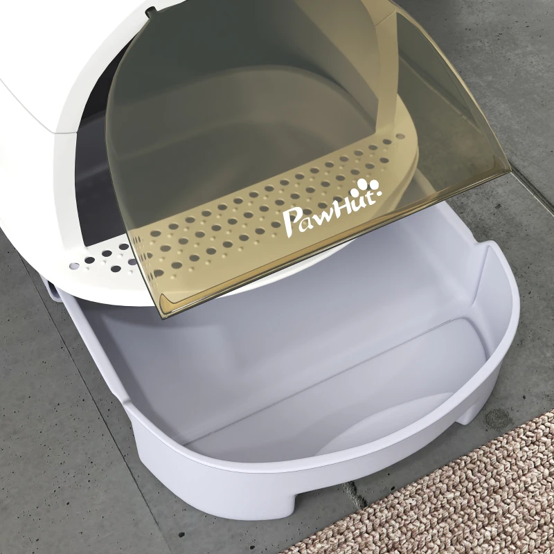 PawHut Cat Litter Box with Lid, Front Door Flap, Scoop, Handle, Easy Clean, for Small and Medium Cats, Grey