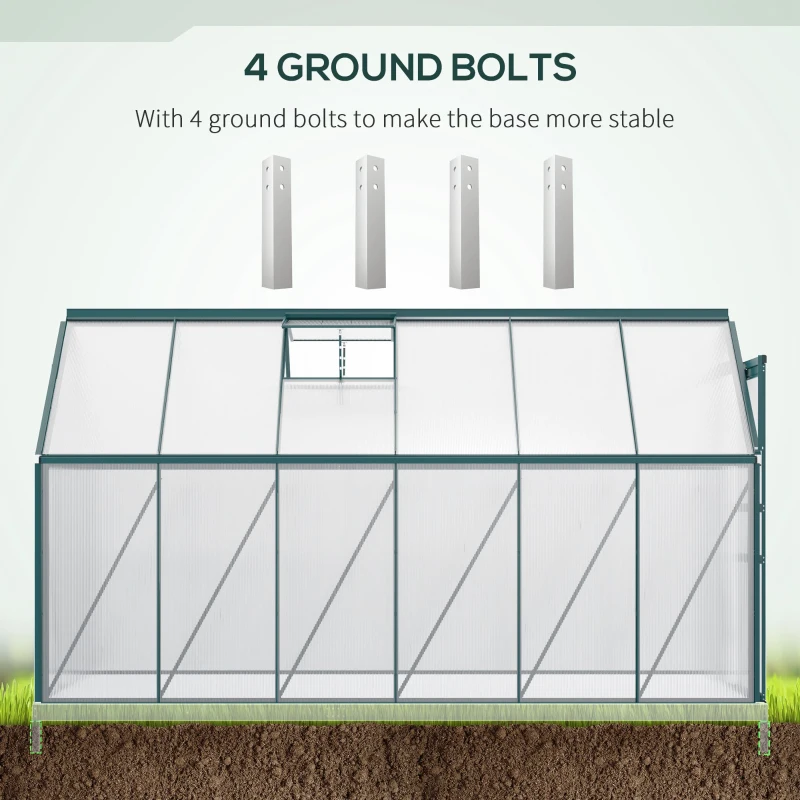 Outsunny 6' x 12' x 6.5' Polycarbonate Greenhouse, Walk-in Green House with Adjustable Roof Vent Galvanized Base Sliding Door Rain Gutter for Outdoor Garden Backyard, Green