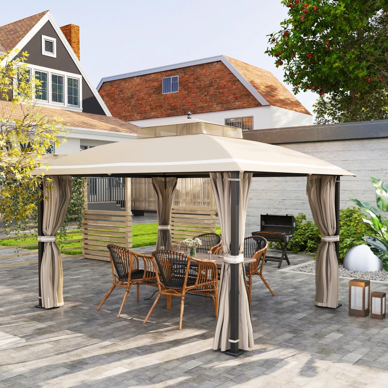 Outsunny 10' x 12' Outdoor Gazebo, Double Roof Patio Gazebo Canopy with Netting and Curtains for Garden, Lawn, Backyard, Deck
