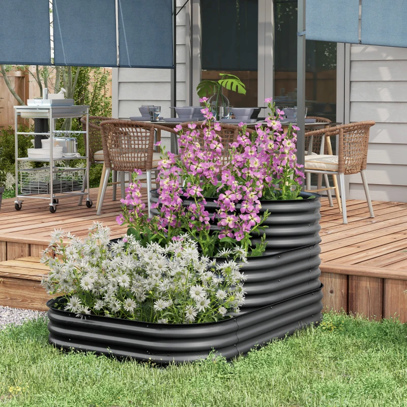 Outsunny 5.2'x3.6'x2.7' Outdoor Raised Garden Bed, 3-Tier Galvanized Planter Box with Safety Edging for Vegetable, Flower, Grey