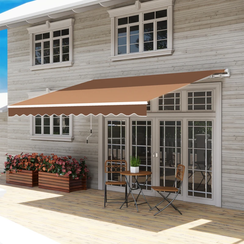 Outsunny 12' x 10' Manual Retractable Awning Outdoor Sunshade Shelter for Patio, Balcony, Yard, with Adjustable & Versatile Design, Coffee
