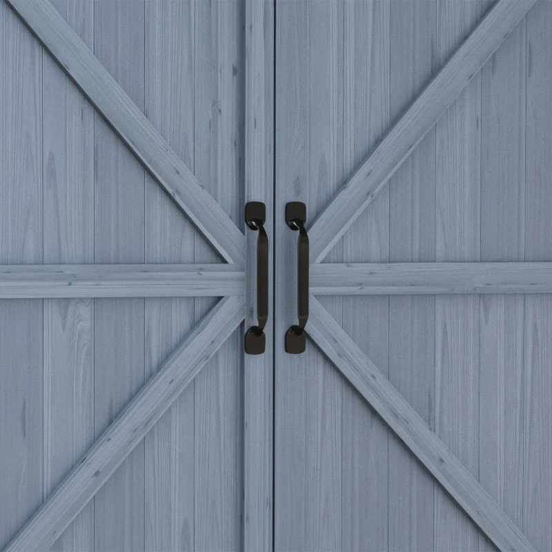 Outsunny Outdoor Wooden Potting Bench with Storage Cabinet, Shelves, Galvanized Plated Tabletop for Backyard, Balcony, Gray