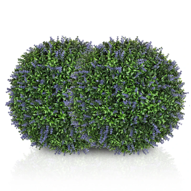 HOMCOM 2 Pack Artificial Plant Lavender Topiary Balls, 16.5 Inch