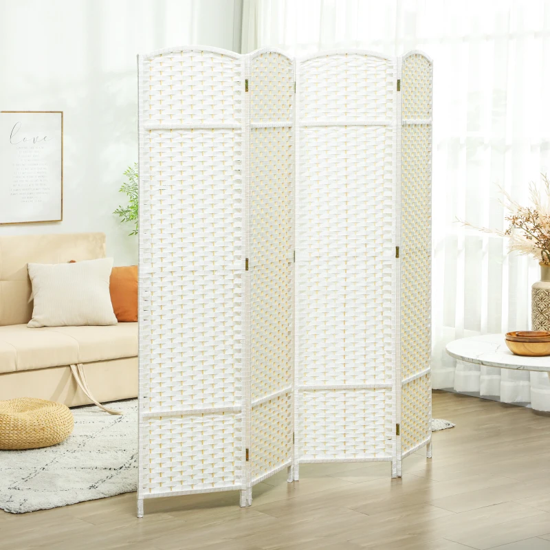 HOMCOM Folding Room Divider Screen 4 Panel 5.6 ' Tall Privacy Screen Freestanding Room Partition for Home Office, White