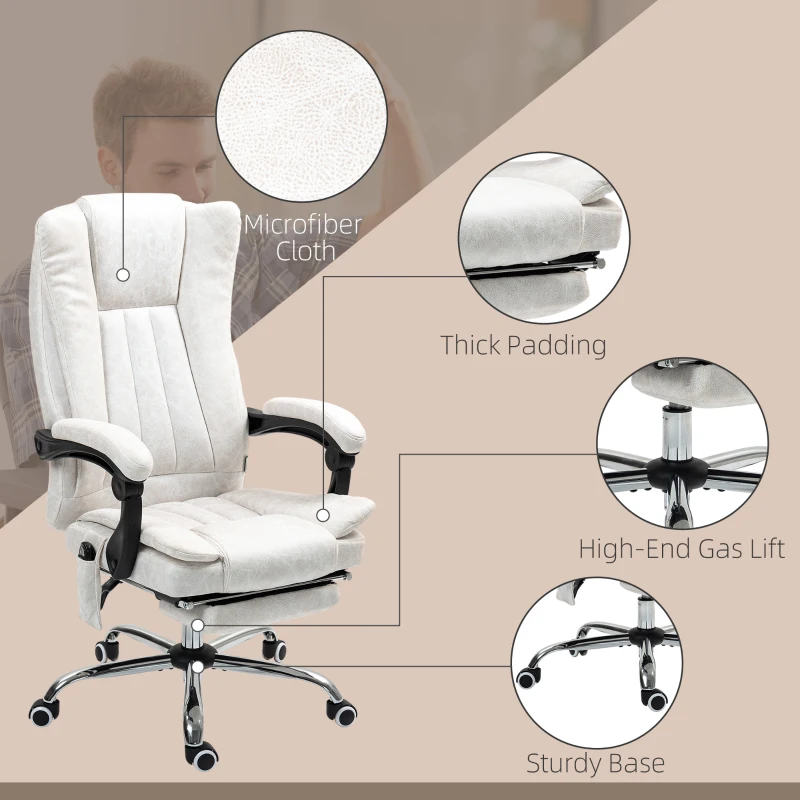 Vinsetto Massage Office Chair with 6 Points and Heat, Reclining Computer Chair with Adjustable Height and Footrest, White