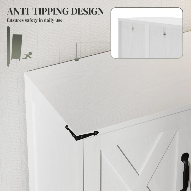 HOMCOM Farmhouse Kitchen Pantry, Freestanding Kitchen Pantry Storage Cabinet with Barn Doors and Adjustable Shelves, White