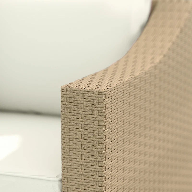 Outsunny Rattan Wicker 3 Seater Patio Couch with Cushions, 2 Throw Pillows, Outdoor Furniture Rattan Sofa, Cream White