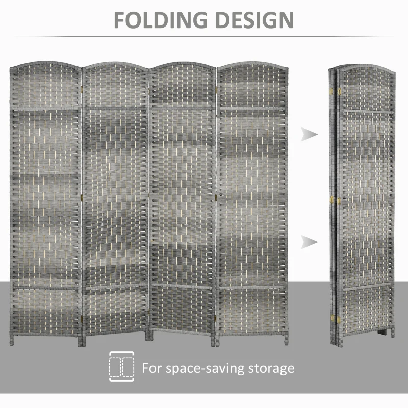 HOMCOM Folding Room Divider Screen 4 Panel 6' Tall Privacy Screen Freestanding Wood Partition for Home Office, Mixed Gray