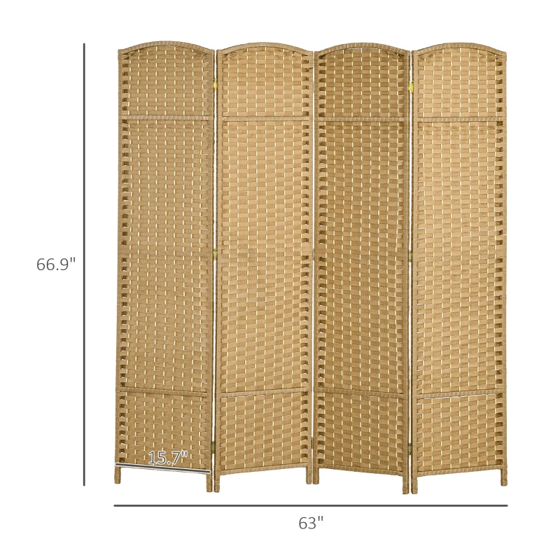 HOMCOM Folding Room Divider Screen 4 Panel 5.6 ' Tall Privacy Screen Freestanding Room Partition for Home Office, Nature Wood