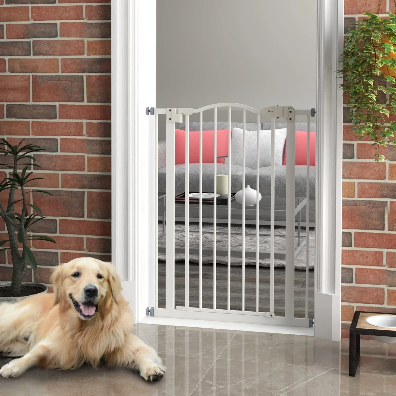 PawHut Extra Tall Dog Gate with Door, Pressure Fit, Auto Close, Double Locking for Doorways Hallways Stairs, 29"-32", White
