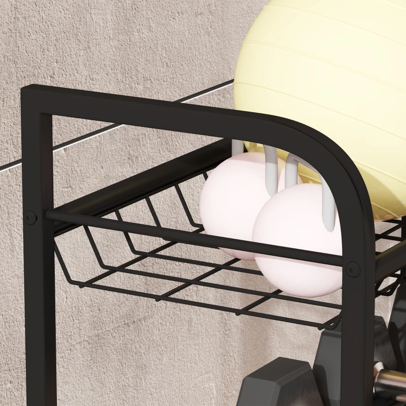 Soozier Garage Sports Equipment Organizer, Rolling Home Gym Storage Rack with Wheels, Dumbbell Rack and Ball Storage Holder