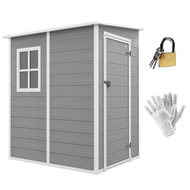 Outsunny 4'x5' Garden Tool Storage Shed, Lean to Shed with Window, Vent and Plastic Roof, Grey