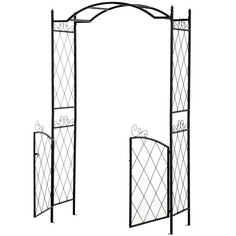Outsunny 7FT Metal Garden Arch with Gate Climbing Planter Frame Backyard Decor for Vines Morning Glory Black